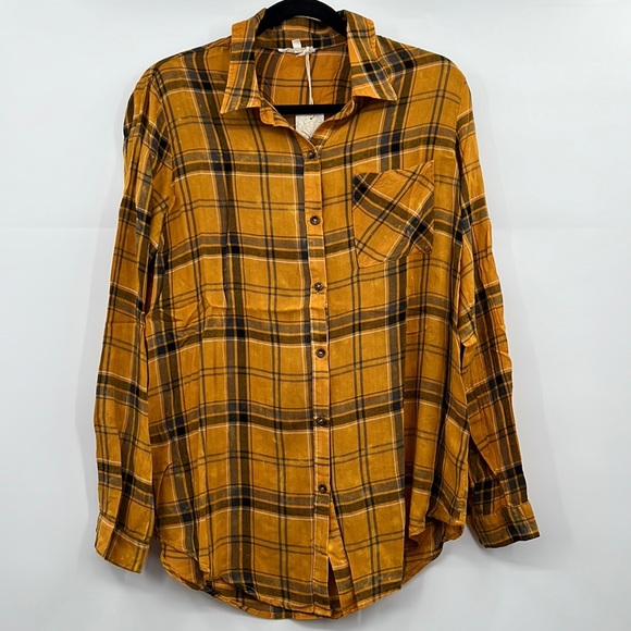 Mystree | Tops | Mystree Plaid Fall Button Down Top Mustard Distressed ...